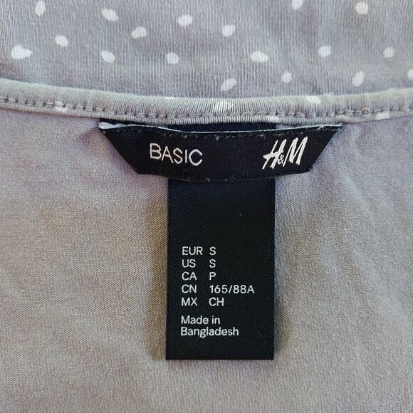 H&M Basic Tank Bodycon Mini Dress Small Sleeveless Gray White Polka Dot Stretch - Picture 7 of 10